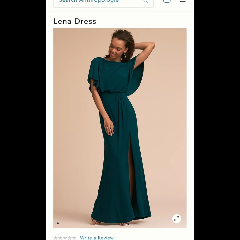Full length dress, Anthropologie BEHOLDEN, flutter sleeve, lined, dark teal.